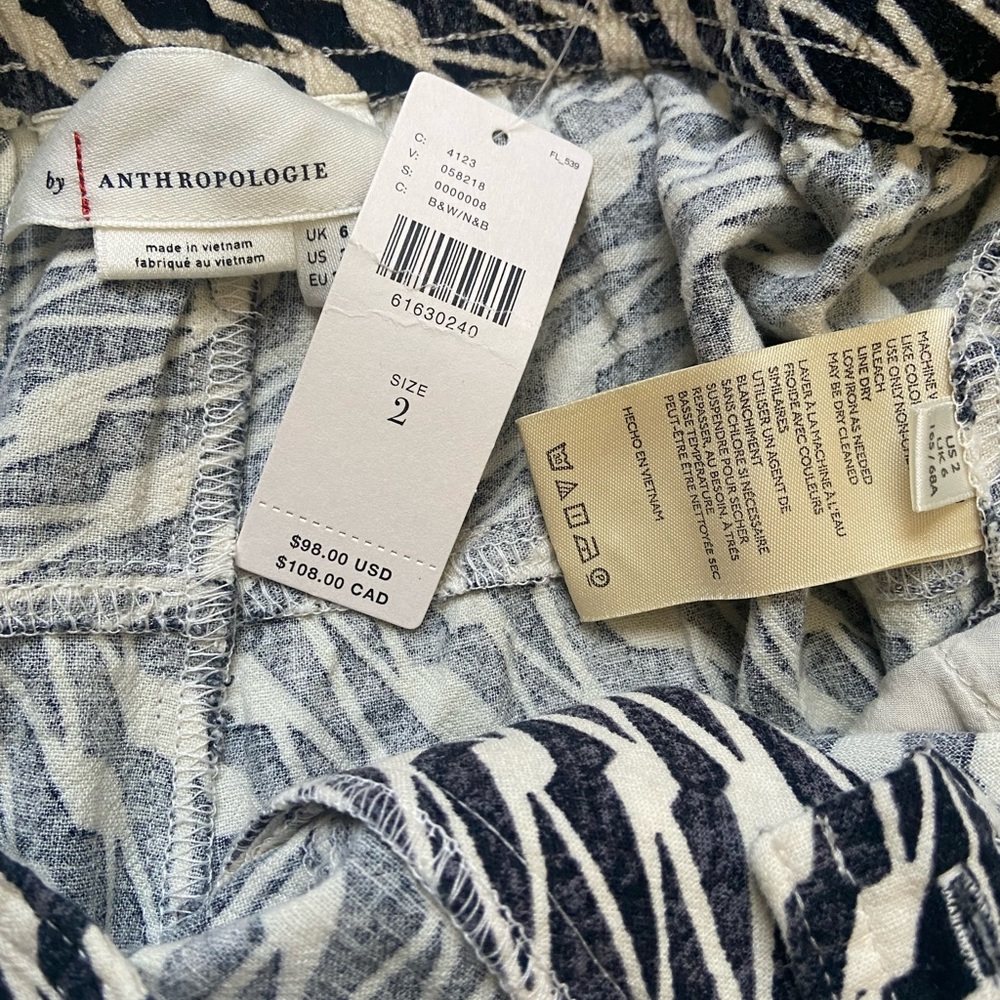 Anthropologie Printed Jogger Pants Size 2 Cream Black Linen Viscose Casual Boho - Picture 2 of 6